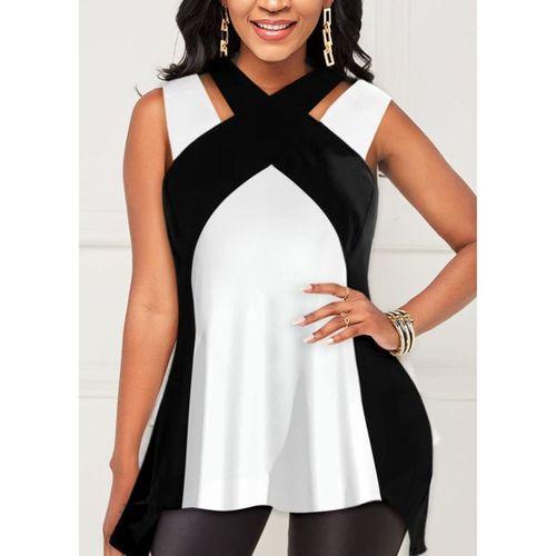 Kadın Askılı Boyundan çapraz Halter Yakalı çift Renkli Viskon Bluz