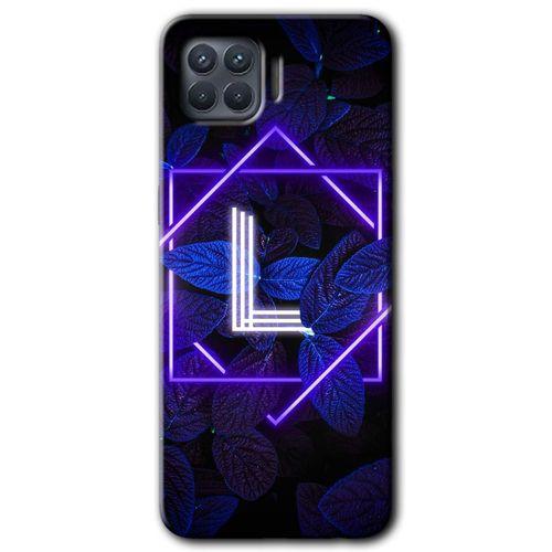 MRCİLETİSİM Oppo Reno 4 Lite Kılıf Kapak - Dark Neon Yaprak L Harfi +Hayalet Ekran Yandan Gözükmez