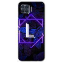 MRCİLETİSİM Oppo Reno 4 Lite Kılıf Kapak - Dark Neon Yaprak L Harfi +Hayalet Ekran Yandan Gözükmez