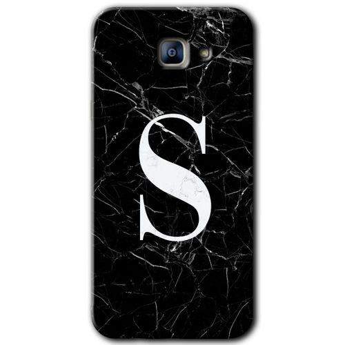 Galaxy A8 2016 Kılıf HD Desen Baskılı Arka Kapak - Siyah Mermer Desenli S Harfi + Kırılmaz Cam