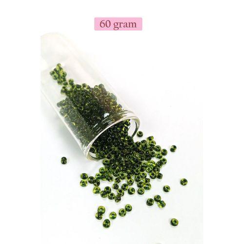 Dökme Cam Kum Boncuk (8/0) 3 mm - 60 Gram - Şeffaf Yeşil Siyah - BNC220