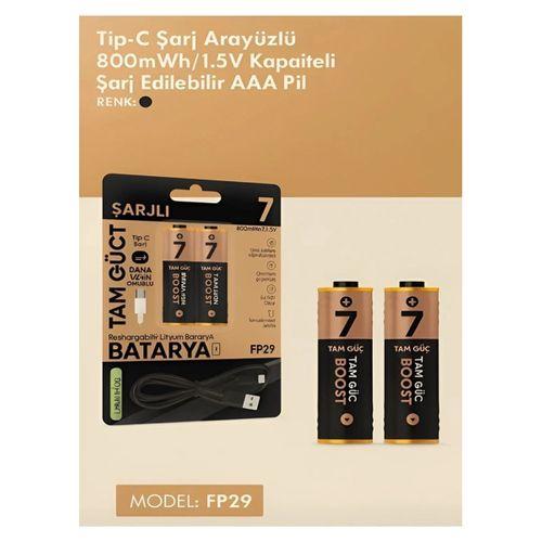 Type-c Şarjlı 800mwh 1.5v Şarj Edilebilir 2’li Aaa İnce Pil - Lityum Iyon Batarya