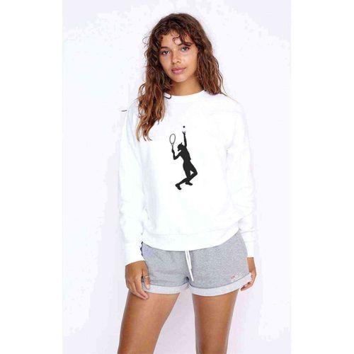 Tennis Spor Baskılı Beyaz Kadın Sweatshirt