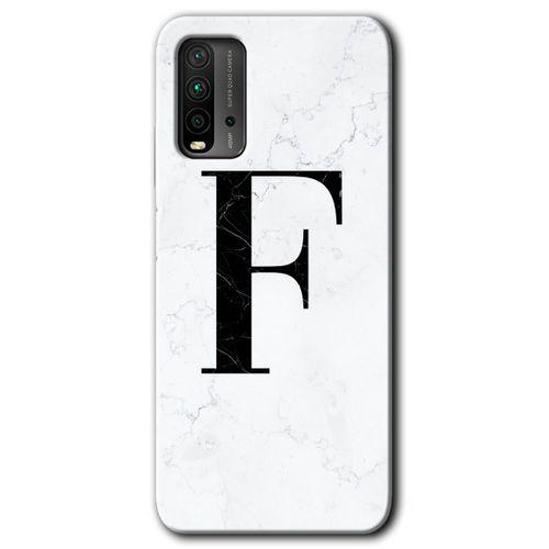 Redmi 9T Kılıf HD Desen Baskılı Arka Kapak - Beyaz Mermer Desenli F Harfi