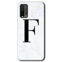 Redmi 9T Kılıf HD Desen Baskılı Arka Kapak - Beyaz Mermer Desenli F Harfi