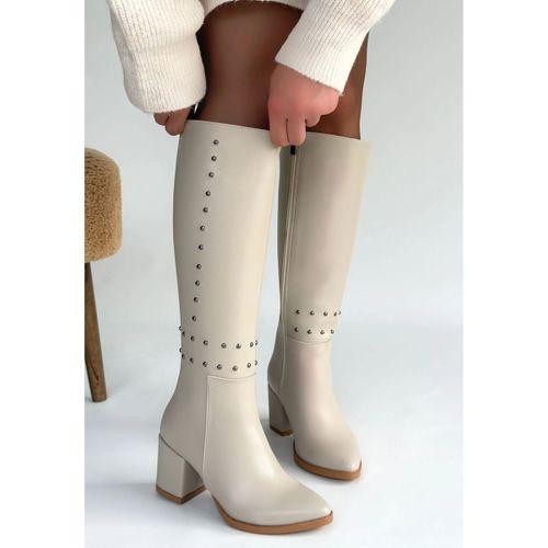 Tiyan Bej Cilt Topuklu Çizme