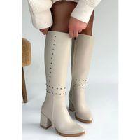 Tiyan Bej Cilt Topuklu Çizme