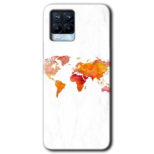 MRCİLETİSİM Realme 8 Pro Kılıf HD Desen Baskılı Arka Kapak + Temperli Cam - Dünya Haritası