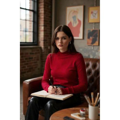 Kadın Bordo Parmak Geçmeli Uzun Kollu Body Esnek Fit Bluz