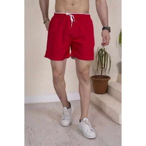 Erkek Deniz Şortu Fermuarlı Cepli File Astarlı - Kırmızı