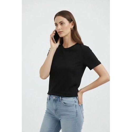 Bisiklet Yaka Tişört Regular Kalıp Basic Pamuklu Günlük Kullanım T-shirt - Siyah