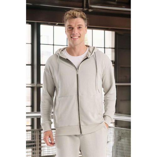 Haneke Regular Kalıp Diagonal 3 İplik Fermuarlı Kapüşonlu Erkek Sweatshirt - Mineral Gri