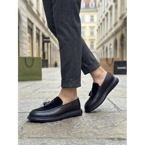 BA0005 Yeni Sezon Kalın Tabanlı Siyah Süet Makosen Ayakkabı