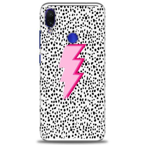 Xiaomi Redmi Note 7 Kılıf HD Baskılı Kılıf - Pembe Şimşek + Tam Ekran Koruyucu