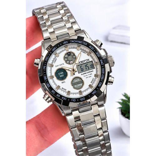 Joefox Digital Ve Analog Çelik Kordon Kronmetre+Takvim+Alarm+Aydınlatma Erkek Kol Saati JOE.X1