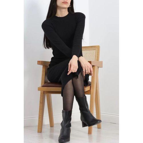 pilelistore Kaşkorse Önden Yırtmaçlı Elbise Siyah