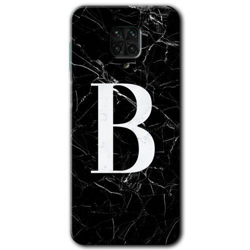 Xiaomi Redmi Note 9s Kılıf Baskılı Kapak - Siyah Mermer Desenli B Harfi +Tam Kaplayan Mat Seramik