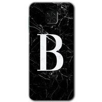 Xiaomi Redmi Note 9s Kılıf Baskılı Kapak - Siyah Mermer Desenli B Harfi +Tam Kaplayan Mat Seramik