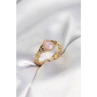 Gold Renk Pembe Damla Model Kadın Yüzük