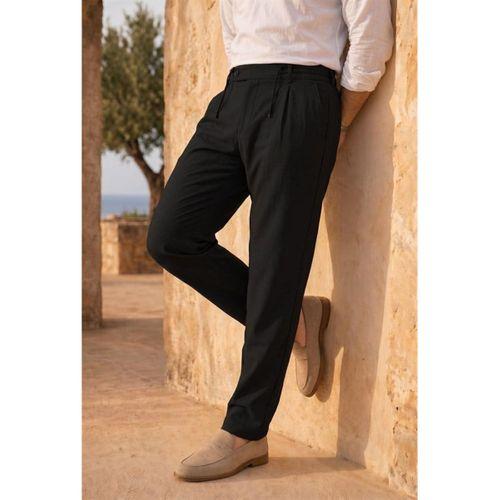 Forner Regular Fit Beli Lastikli Kemer Detaylı Erkek Kumaş Pantolon - Siyah