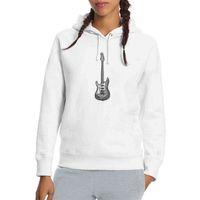 Drawing Elektro Guitar Red Baskılı Beyaz Kadın Kapşonlu Sweatshirt
