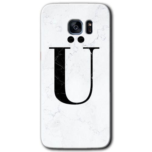 Potkal Hediye Fabrikası Samsung Galaxy S7 Edge Kılıf HD Desen Baskılı Arka Kapak - Beyaz Mermer Desenli Ü Harfi