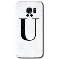 Potkal Hediye Fabrikası Samsung Galaxy S7 Edge Kılıf HD Desen Baskılı Arka Kapak - Beyaz Mermer Desenli Ü Harfi