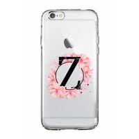 iPhone 6 Pembe Çiçek Desen Z Harfli Şeffaf Kılıf
