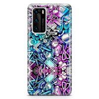 Huawei P40 Kılıf Bankacı Doodle Arka Kapak Koruma Desenli Full Koruyucu