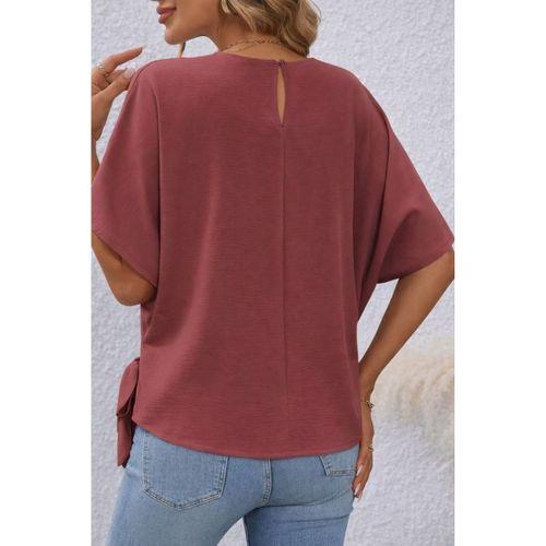 Kadın Kısa Kollu Bisiklet Yaka Yandan Bağcıklı Aerobin Bluz