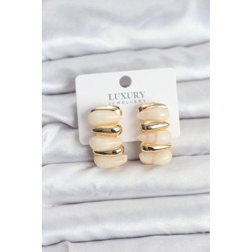 Krem Renk Pirinç Vintage Kadın Küpe