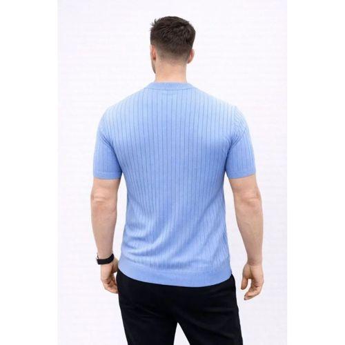 Erkek Kısa Kol Fitilli Triko T-Shirt Yazlık Hakim Yaka Tişört - Bebek Mavisi