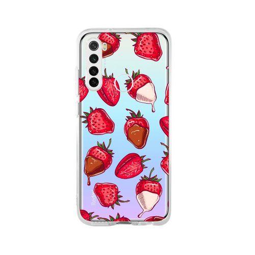 Redmi Note 8 Çikolatalı Çilek Tasarımlı Premium Şeffaf Silikon Kılıf