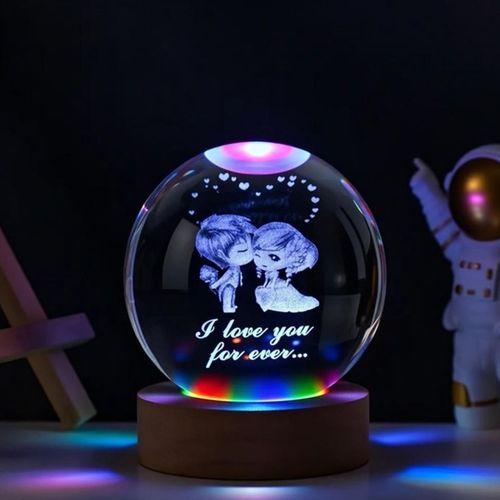 Renk Değiştiren Sevgililer Temalı Cam Küre Ve Işıklı Kristal Anahtarlık