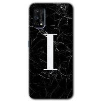 Realme 7 Pro Kılıf HD Desen Baskılı Arka Kapak - Siyah Mermer Desenli I Harfi + Kırılmaz Cam