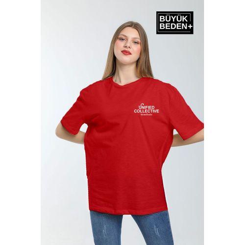 Kadın Büyük Beden Unified Collective Baskılı Bisiklet Yaka Tshırt SPR25BTSK905