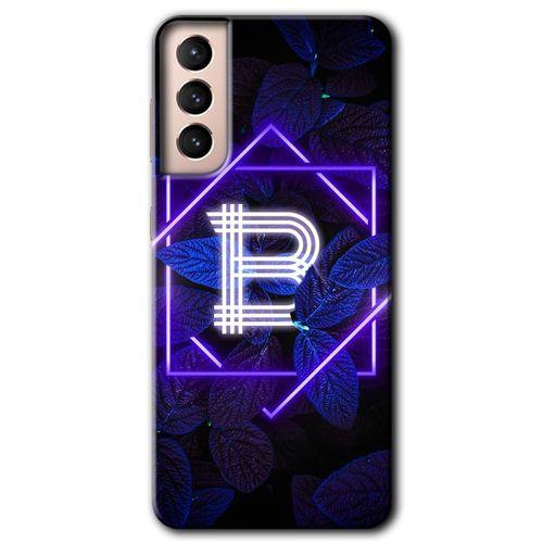 Samsung Galaxy S21 Plus HD Baskılı Kılıf + 9D Tam Ekran Koruyucu - Dark Neon Yaprak B Harfi