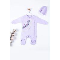 Çiçek Nakışlı Şapkalı % 100 Pamuk Kız Bebek Tulumu