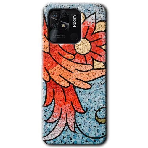 MRCİLETİSİM Xiaomi Redmi 10C Kılıf HD Desen Baskılı Arka Kapak + Temperli Cam - Mozaik Çiçek