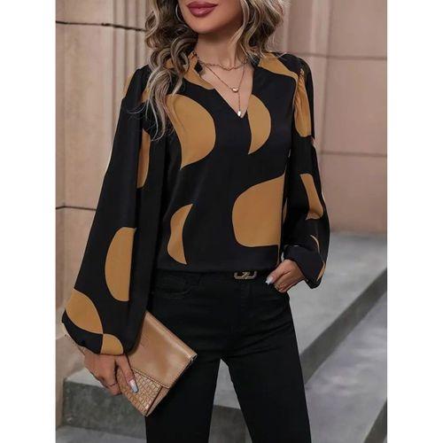 Kadın Uzun Kollu V Yakalı Desenli Modal Bluz
