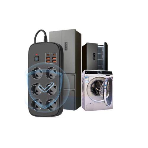 Termal Akım Korumalı 6’lü Priz 4x Usb 2x Type-c Çıkışlı Grup Priz Çoğaltıcı (3500w) Siyah