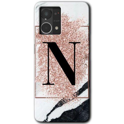 Oppo Reno 7 4G Kılıf HD Desen Baskılı Arka Kapak - Pembe Mermer Desenli N Harfi