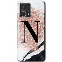 Oppo Reno 7 4G Kılıf HD Desen Baskılı Arka Kapak - Pembe Mermer Desenli N Harfi