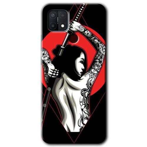 BeRa Aksesuar Oppo A15s Kılıf Baskılı Kapak - Samurai Girl +Tam Kaplayan Mat Seramik