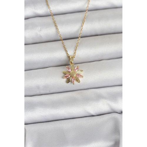 316L Çelik Zincir Gold Renk Pembe Papatya Model Kadın Kolye