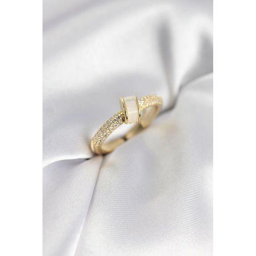 Zirkon Taşlı Sedefli Gold Renk Kadın Yüzük