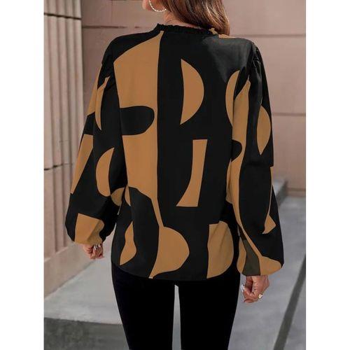 Kadın Uzun Kollu V Yakalı Desenli Modal Bluz