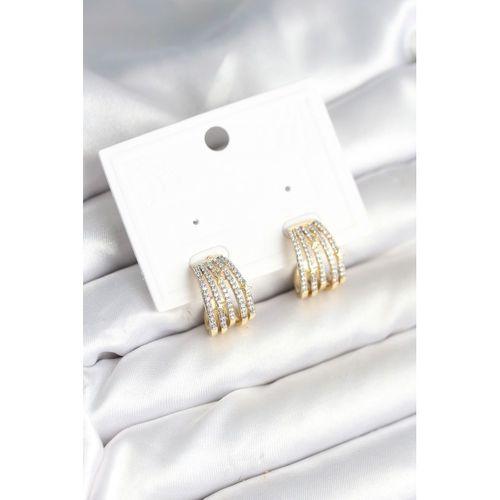 Kaburga Model Zirkon Taşlı Pirinç Kadın Küpe