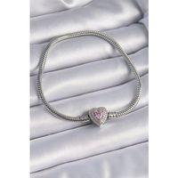 Pirinç Zirkon Taşlı Kalp Figür Charm Model Kadın Bileklik