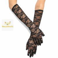 Siyah Renk Orta Boy Dantelli Eldiven Uzun Model